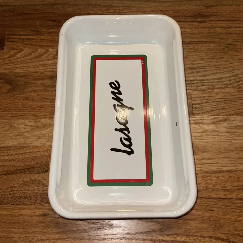 Vintage White Lasagne Enamel Metal Baking Roasting Cake Pan By GHC 16” X 10”